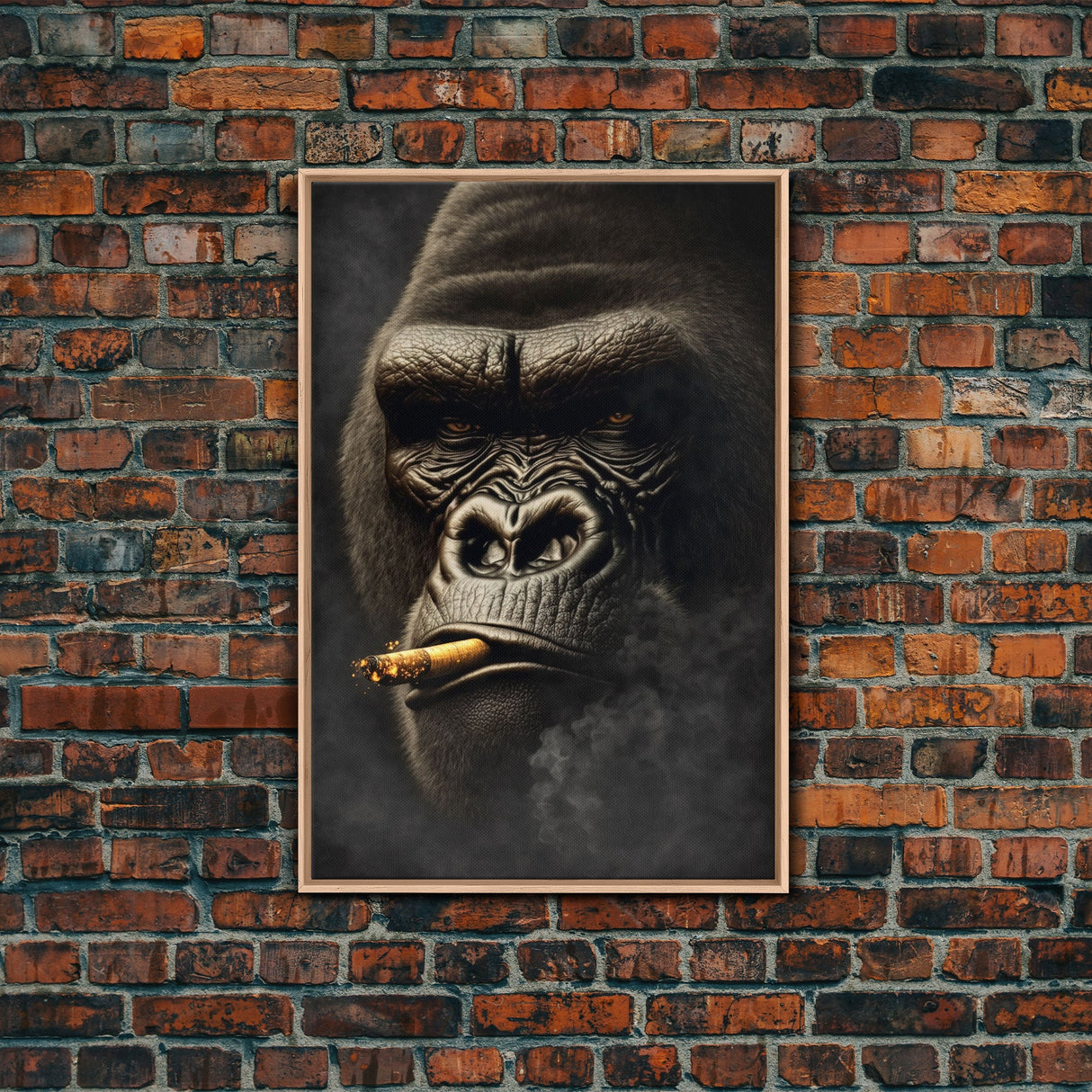 Smoking Gorilla canvas framed wall art, Gorilla Smoking print, Animal Print, Monkey Canvas print, Wall Decor