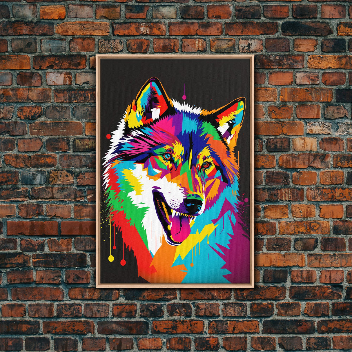 He's kinda cute when he's mad! Wolf art, Framed Canvas Print, Unique Pop Art Style Animal Print