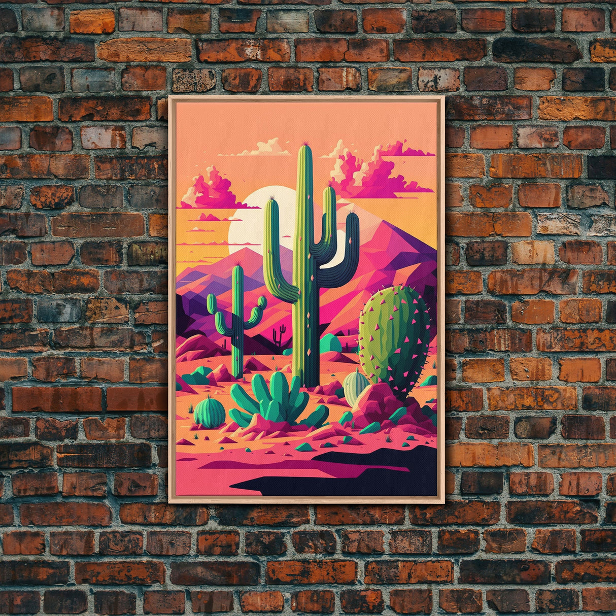 Pueblo Style Cactus, Still Life, Framed Canvas Print, Western Decor, Midwest Style Art, Arizona Desert Art