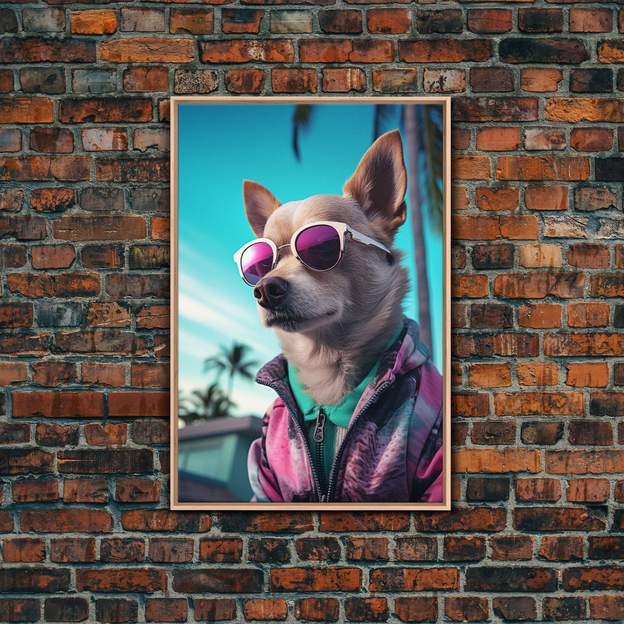 Chihuahua Wall Print, Dog Pink Sunglasses, Dog Wall Art, Animal Art, Funny Wall Art, Framed Wall Art, Framed Canvas, Wall Print, Wall Canvas