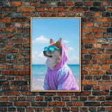 Corgi In Purple Hoodie Sunglasses Wall Print, Beach Art, Dog Print, Dog Portrait, Framed Wall Art, Framed Canvas, Wall Print, Wall Canvas