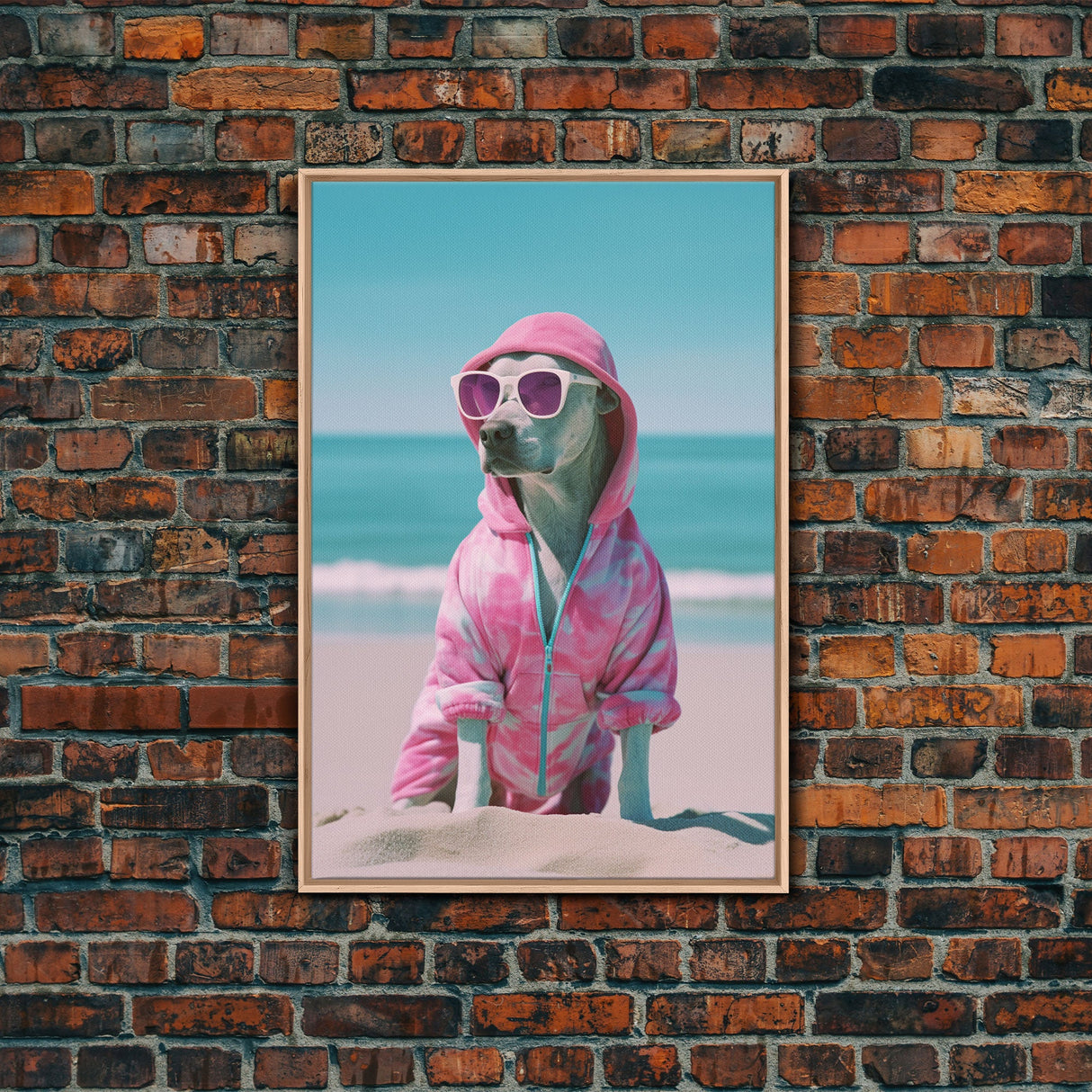 Labrador In Pink Hoodie Sunglasses Wall Print, Beach Art, Dog Print, Dog Portrait, Framed Wall Art, Framed Canvas, Wall Print, Wall Canvas