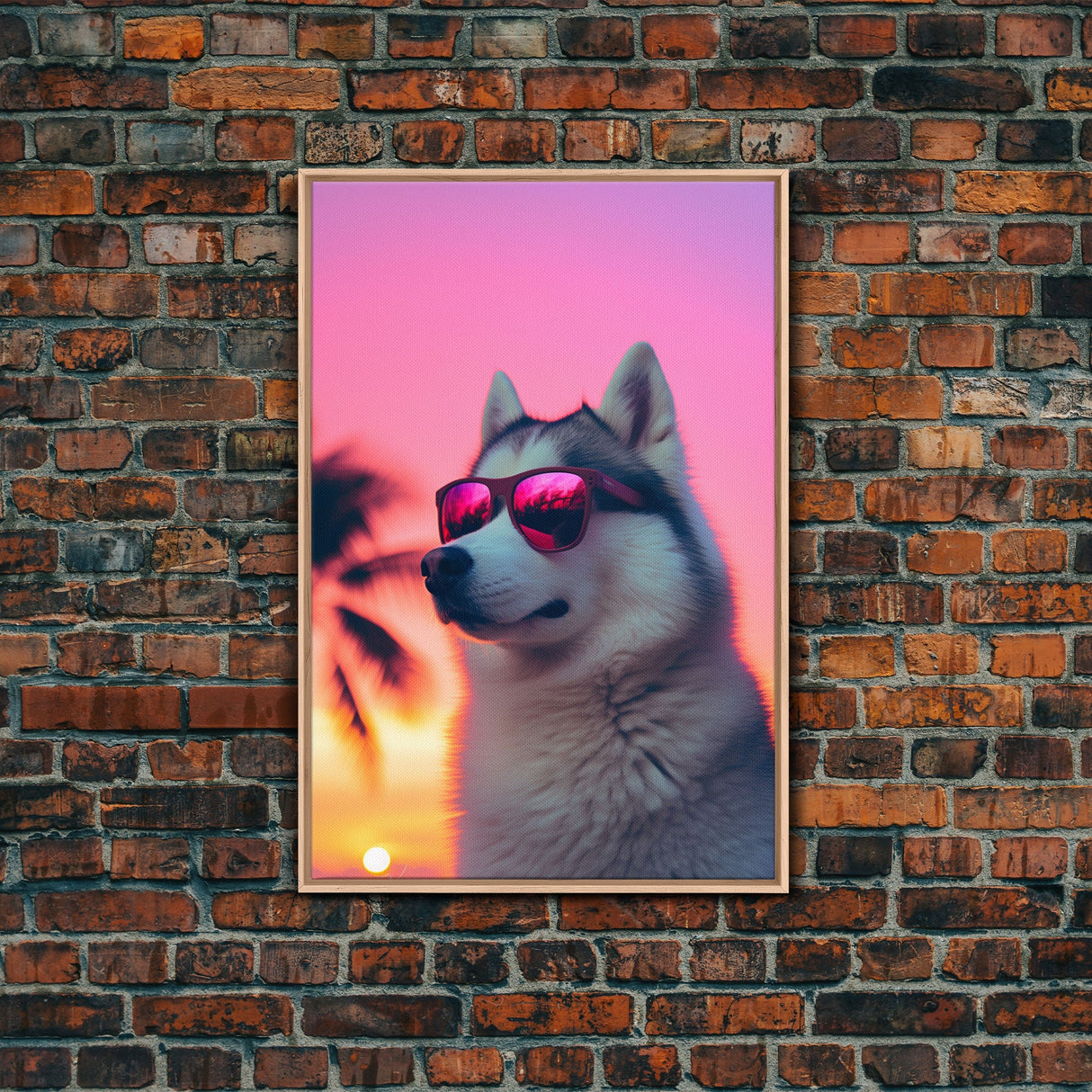 Siberian Husky In Pink Sunglasses Wall Print, Beach Art, Dog Print, Dog Portrait, Framed Wall Art, Framed Canvas, Wall Print, Wall Canvas