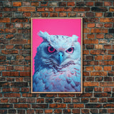 White Owl Wall Print, Animal Art Print, Bird Wall Art, Animal Portrait, Pink Art, Framed Wall Art, Framed Canvas, Wall Print, Wall Canvas