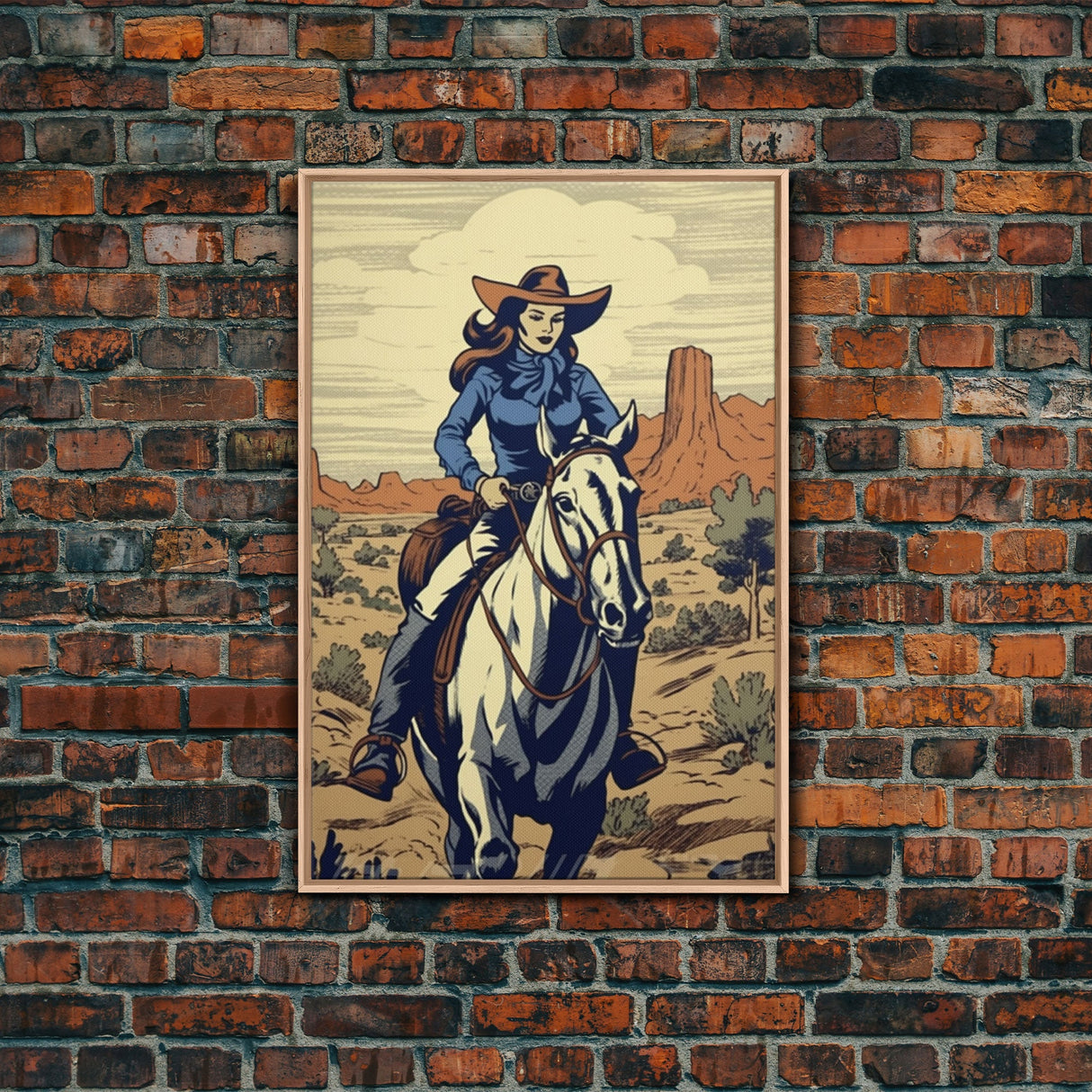 Western Cowgirl Deco, 24x36 Canvas Print, Equestrian Wall Art, Cowboy Decor, Southwestern Art, Wild West Retro Decor, Western Comic Book Art