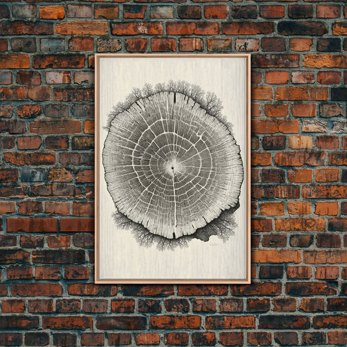 Framed Canvas Print Wall Art,  Grunge Forest Tree Rings, Abstract Illustrations, Modern Art, Nordic Decor for Bedroom, Tree Cross Section