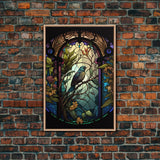 Wall Art, Bird in Stained Glass, Western Blue Bird, Bird Watcher Art, Wall Decor, Framed Canvas Print, Framed Wall Art, Gift