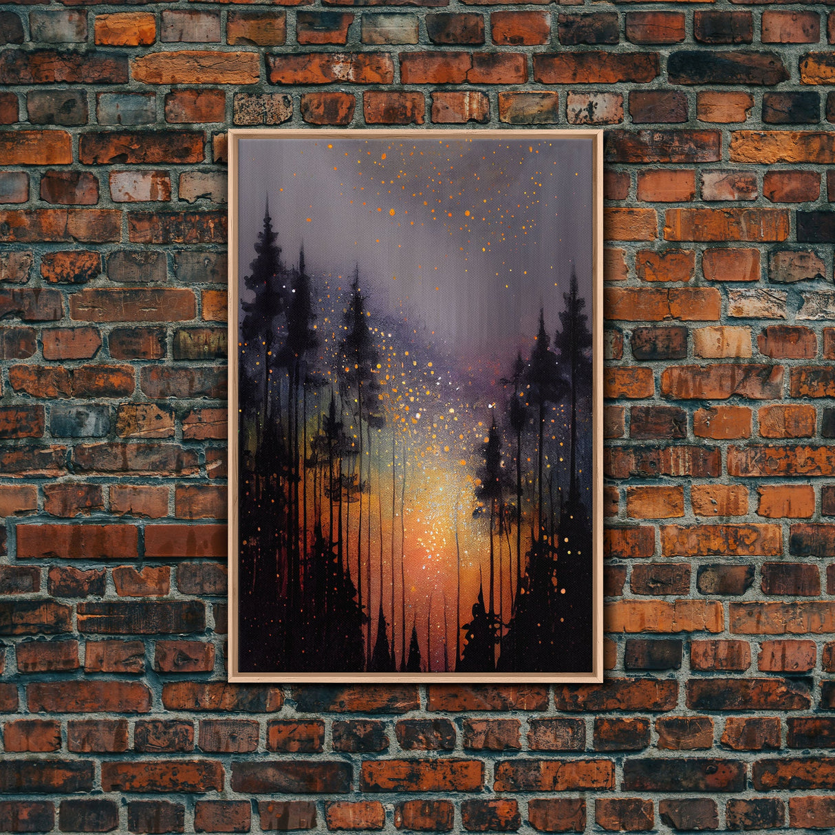 Abstract Pine Canvas Print of Oil Painting, Large Original Textured Fall Pine Forest Painting Contemporary Living Room Wall Art Decor