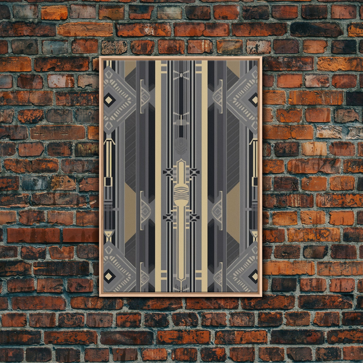 Art Deco Pattern Wall art - Framed Canvas Print - Art Deco - Abstract art - Gold & gray art - MCM Art - Original painting - Geometric art