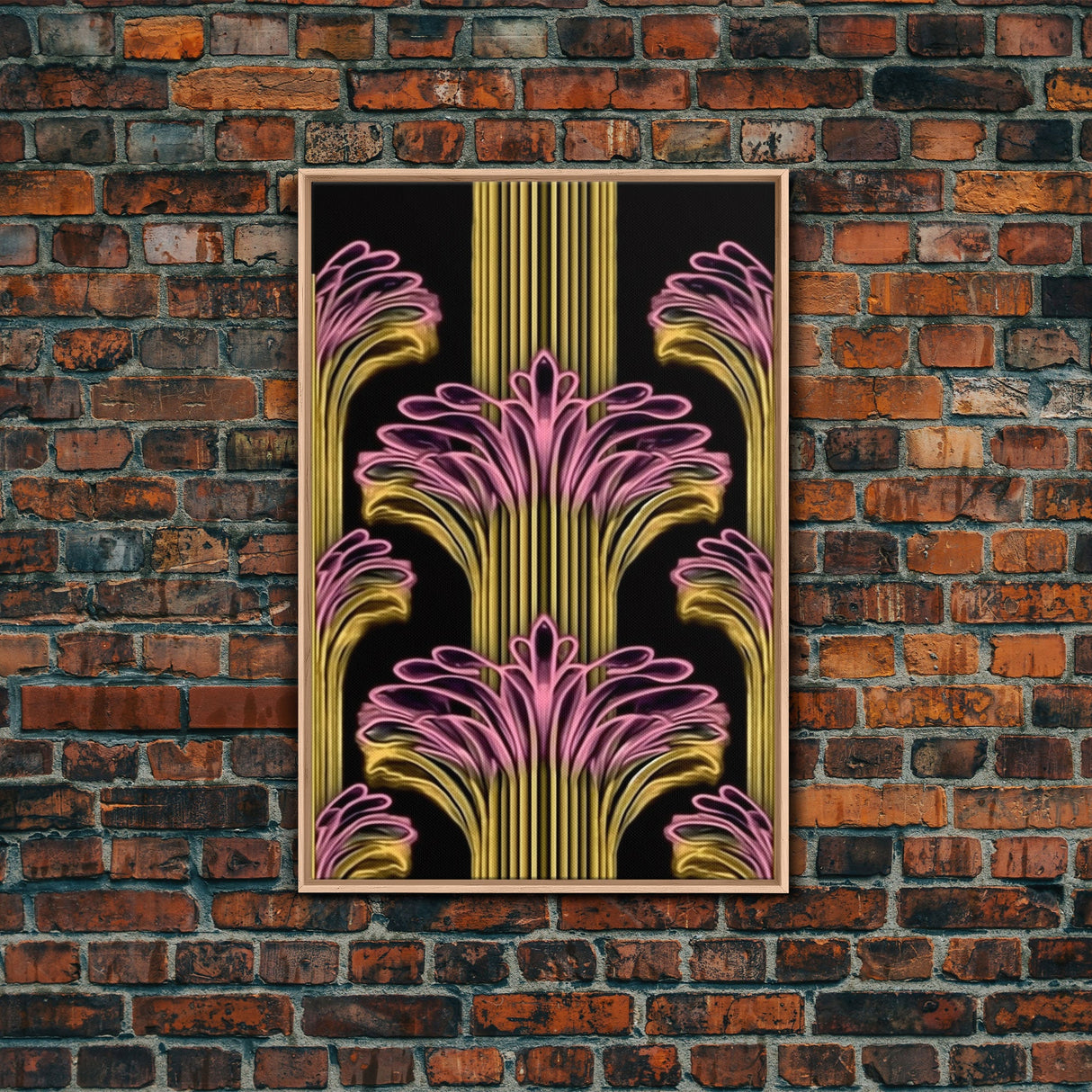 Art Deco Pattern Wall art - Framed Canvas Print - Art Deco - Black art - Bright colors - Pink & gold art - Office decor - Abstract nature