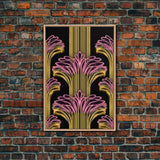 Art Deco Pattern Wall art - Framed Canvas Print - Art Deco - Black art - Bright colors - Pink & gold art - Office decor - Abstract nature