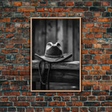 Cowboy Hat Print, Western Wall Art, Black And White, Minimalist Art, Wall Decor, Canvas Art, Wall Art, Framed Canvas Wall Decor