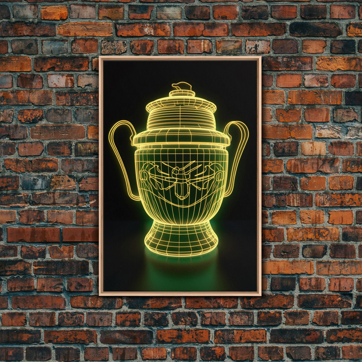 3D Trophy Wall Decor, Yellow Art Print, Glowing Art, Minimalist Print, Wall Decor, Canvas Print, Wall Art, Framed Canvas