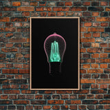 3D Light Bulb Wall Art, Neon Lights Art, Teal, Pink, Minimalist Print, Wall Decor, Canvas Print, Wall Art, Framed Canvas