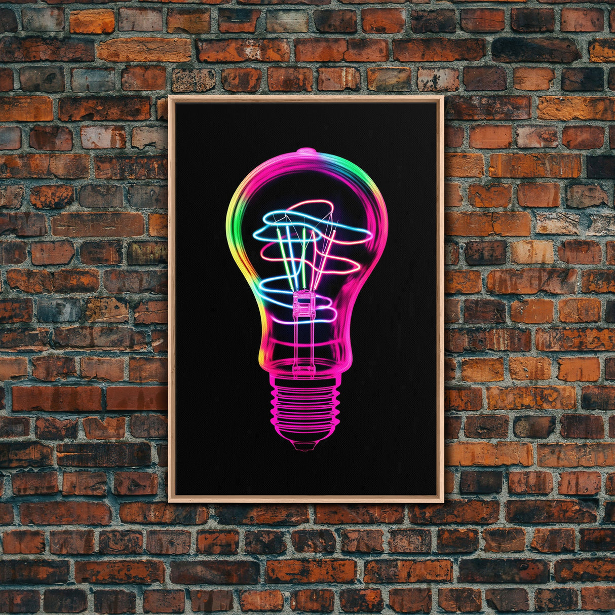 3D Light Bulb Wall Art, Neon Lights Art, Vibrant Art, Minimalist Print, Wall Decor, Canvas Print, Wall Art, Framed Canvas