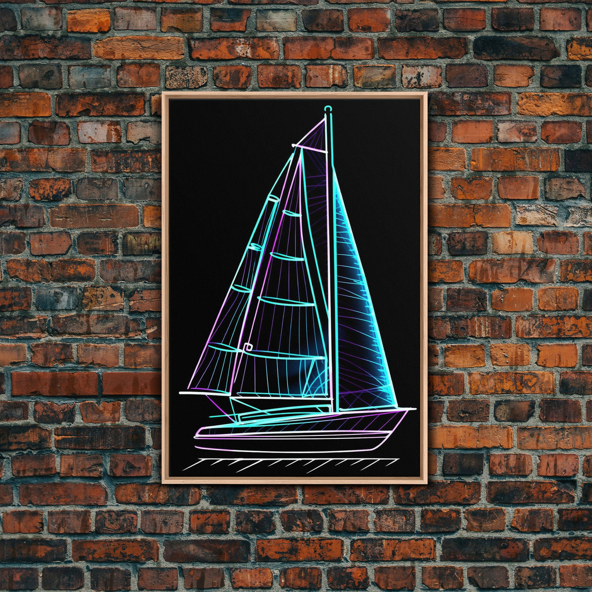 Teal Sail Boat Wall Decor, Ocean Art Print, Line Art, Minimalist Print, Wall Decor, Canvas Print, Wall Art, Framed Canvas