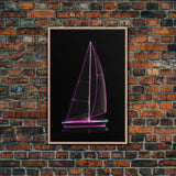 Synthwave Sail Boat Wall Decor, Ocean Art Print, 3D Art, Purple, Minimalist Print, Wall Decor, Canvas Print, Wall Art, Framed Canvas