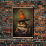 Frog Wall Art, Frog Wearing Witch Hat, Funny, Animal Wall Art, Nature, Modern Print, Wall Decor, Canvas Print, Wall Art, Framed Canvas