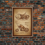 Steampunk motorcycle diagram wall art, canvas print, mancave decor, Da Vinci style diagram motorcycle art, abstract man cave art