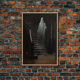 The Ghost On The Stairs, Macabre Halloween Decor, Halloween Poster / Canvas Print, Framed Wall Art, Dark Academia Goth Art