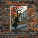 Halloween Abstract Art, Framed Canvas Print, Witch On The Streets of Salem, Halloween Decor- Witchcraft Art