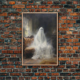 The Ghost Sits On The Sofa, Framed Canvas or Canvas Print, Gothic Victorian Halloween Painting, Cool Halloween Decor