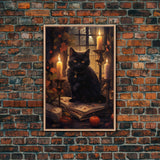 Black Cat Art, Framed  Canvas Print, Halloween Canvas Print, Goth Art, Dark Academia, Fall Decor, Witchy Vibes