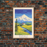 Denali National Park Travel Poster Print, Canvas Print Wall Art, Alaska Travel Art, Midcentury Modern Travel Decor, MCM Wall Art