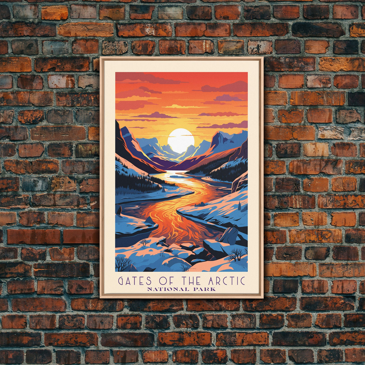 Gates of the Arctic National Park Travel Poster Art, Canvas Print Wall Art, Alaska Travel Art, Midcentury Modern Travel Decor, MCM Wall Art