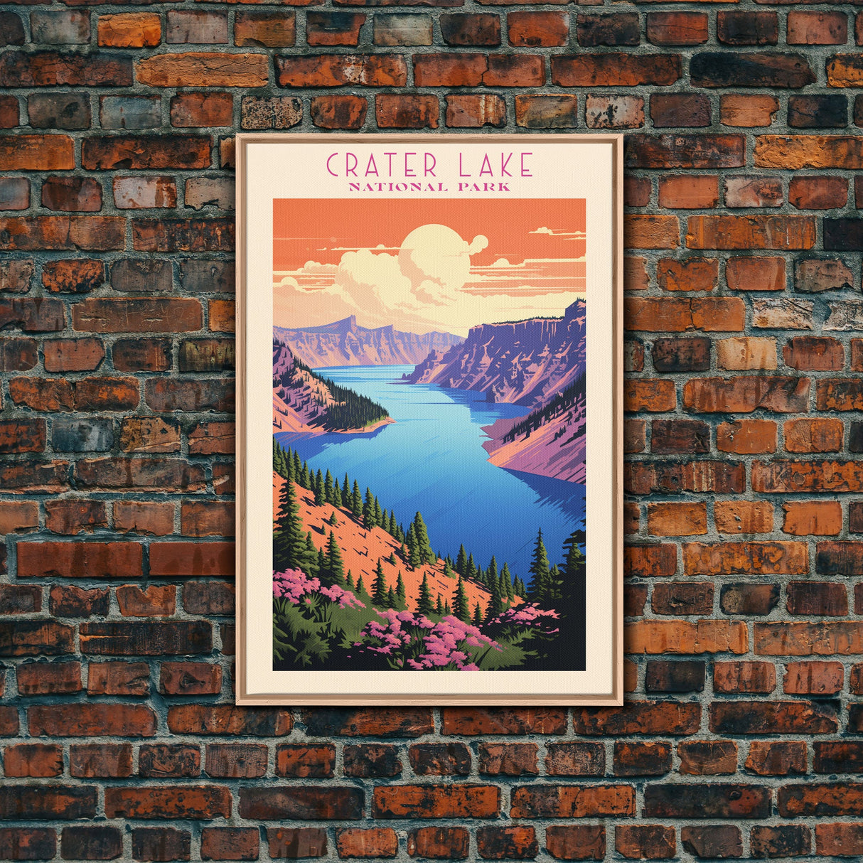 Crater Lake National Park Travel Poster Print, Canvas Print Wall Art, Oregon Travel Art, Midcentury Modern Travel Decor