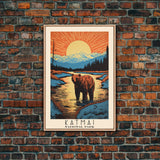 Katmai National Park, Alaska Travel Art, National Park Print, Minimalist Travel Art, Midcentury Modern Retro Style Landscape