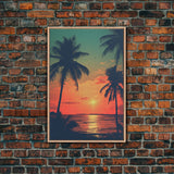 Tropical Wall Art, Palm Tree Art, Sunset, Beach Art, Canvas Print, Wall Hanging, Portrait Art, Home Office Art, Family Home Decor, RV Decor