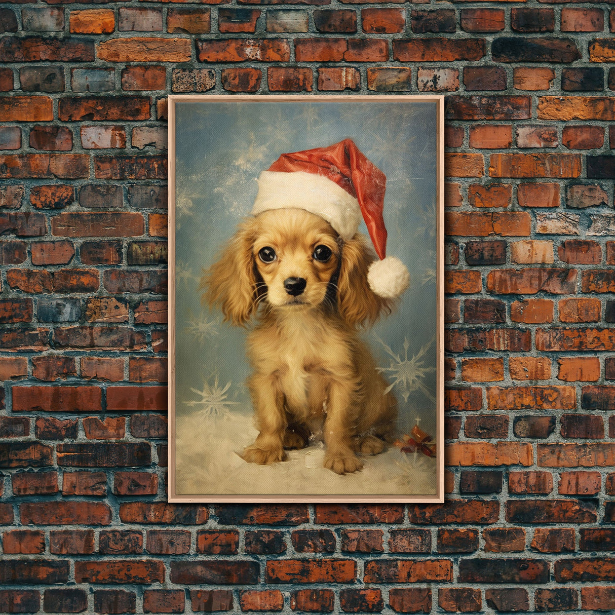 Cocker Spaniel Puppy In A Santa Hat, Framed Canvas Print, Christmas Decor, Holiday Decor, Seasonal Wall Decor, Farmhouse Christmas