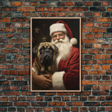 Santa and his English Mastiff, Framed Canvas Print, Christmas Wall Art, Xmas Art, Christmas Art Print, Santa Decor