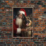 Santa Holding A German Shepherd, Framed Canvas Print, Christmas Wall Art, Xmas Art, Christmas Art Print, Santa Decor, Farmhouse Christmas