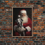 Santa and his Dalmation, Framed Canvas Print, Christmas Wall Art, Xmas Art, Christmas Art Print, Santa Decor