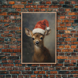 Cute Christmas Deer - Farmhouse Christmas Decor - Fawn Dressed For Christmas - Xmas Decor - Christmas Wall Art- Holiday Decorations