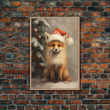 Cute Christmas Red Fox - Farmhouse Christmas Decor - Fawn Dressed For Christmas - Xmas Decor - Christmas Wall Art- Holiday Decorations