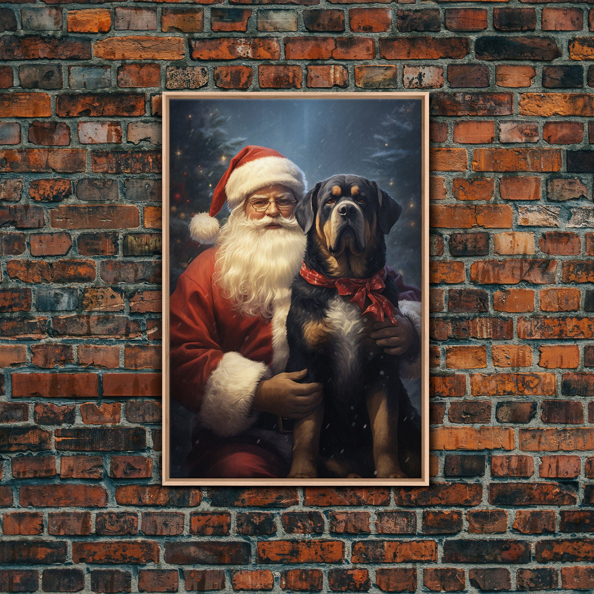 Santa Holding A Rottweiler, Framed Canvas Print, Christmas Wall Art, Xmas Art, Christmas Art Print, Santa Decor, Farmhouse Christmas