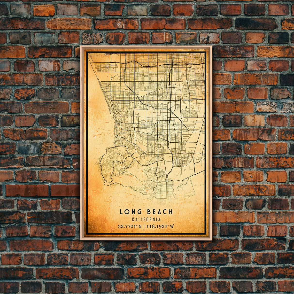 Old Map of Long Beach California, Distressed Vintage Map | Vintage Poster Wall Art Print | Wall Map Print | Old Map Print, Framed Canvas Map