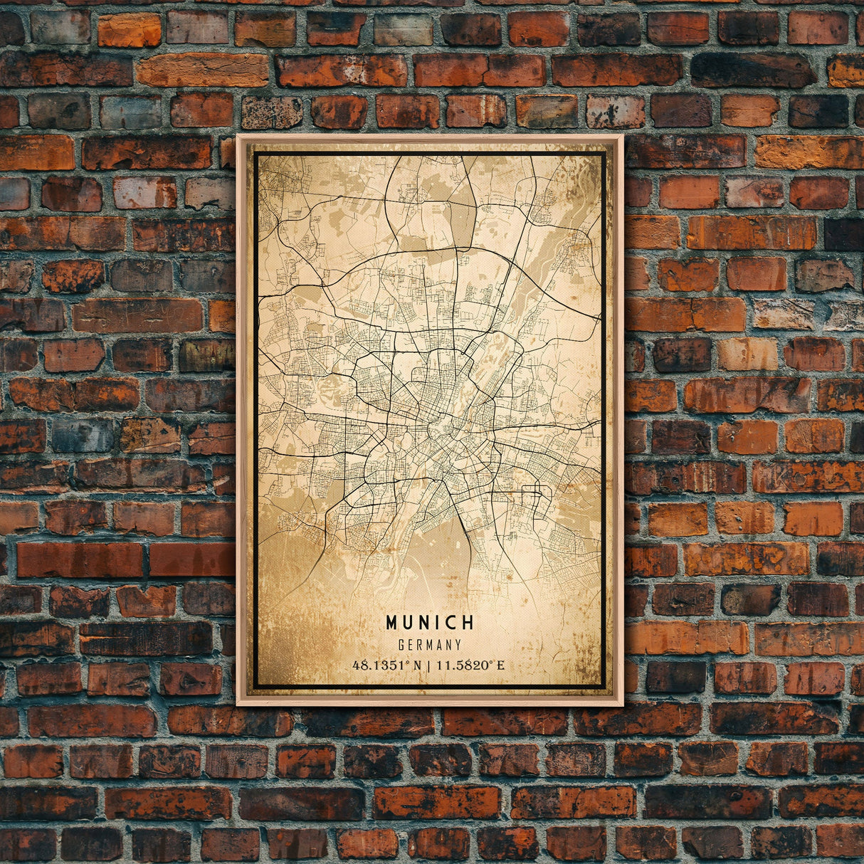 Munich map print poster or framed canvas, Munich Germany map print poster canvas, Munich city map print poster canvas, Vintage Travel Art