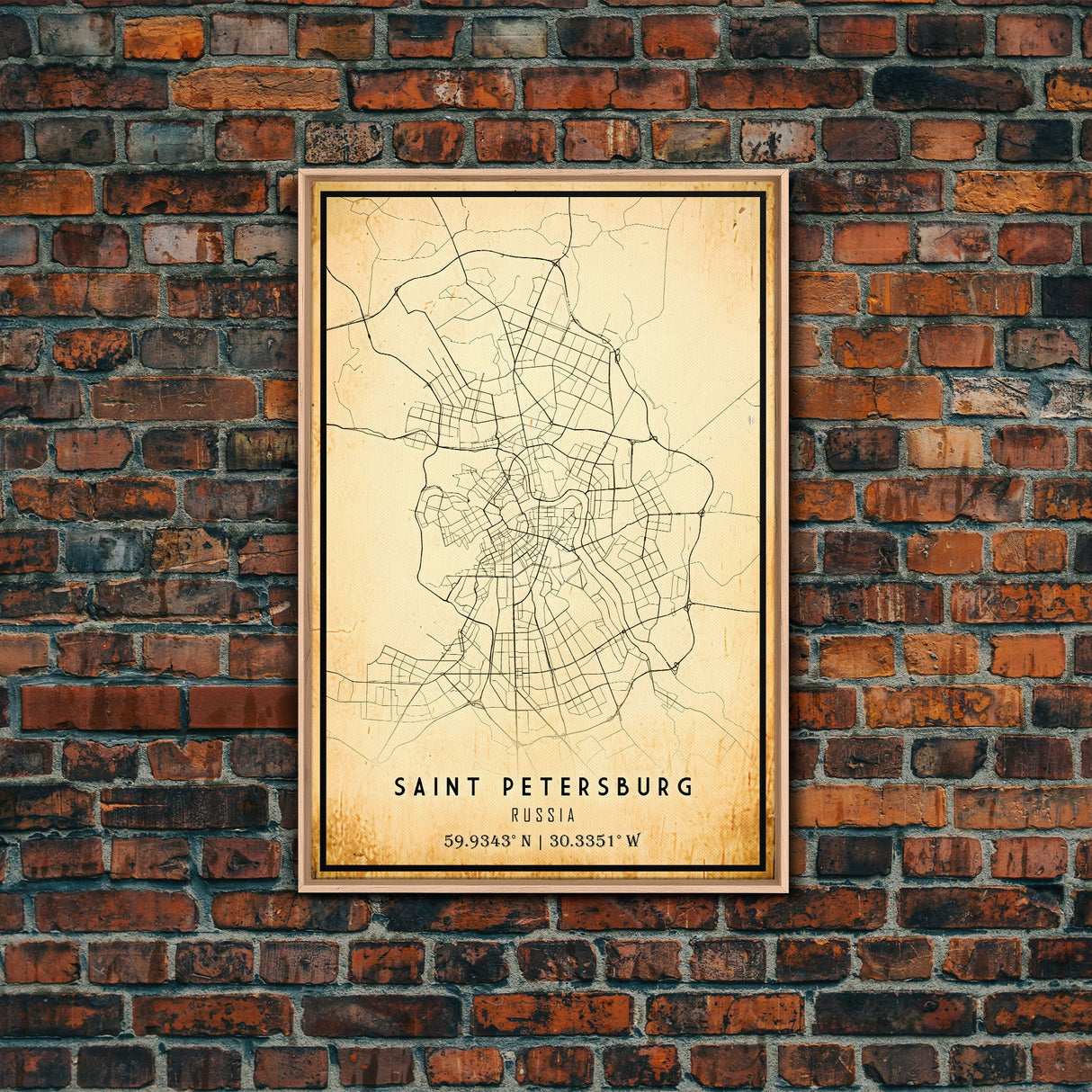 Saint Petersburg map print poster or framed canvas, St. Petersburg Russia map print canvas, city map print poster canvas, Vintage Travel Art