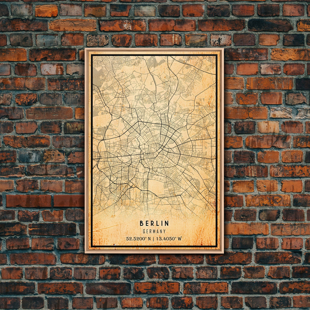 Vintage Berlin Germany map print poster or framed canvas, Berlin map print poster canvas, Berlin city map print poster canvas, Travel Art