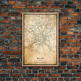 Vintage Milan Italy map print poster or framed canvas, Milan map print poster canvas, Milan city map print poster canvas, Travel Art