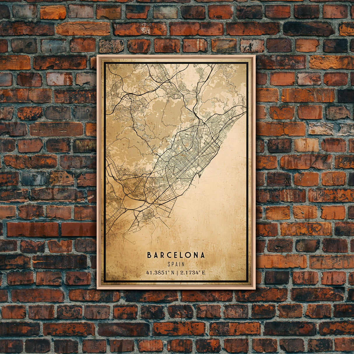 Barcelona Spain map print poster or framed canvas, Barcelona map print poster canvas, Spain city map print poster canvas, Vintage Travel Art