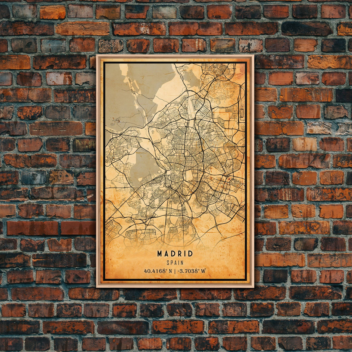 Madrid Spain map print poster or framed canvas, Madrid map print poster canvas, Madrid city map print poster canvas, Vintage Travel Art