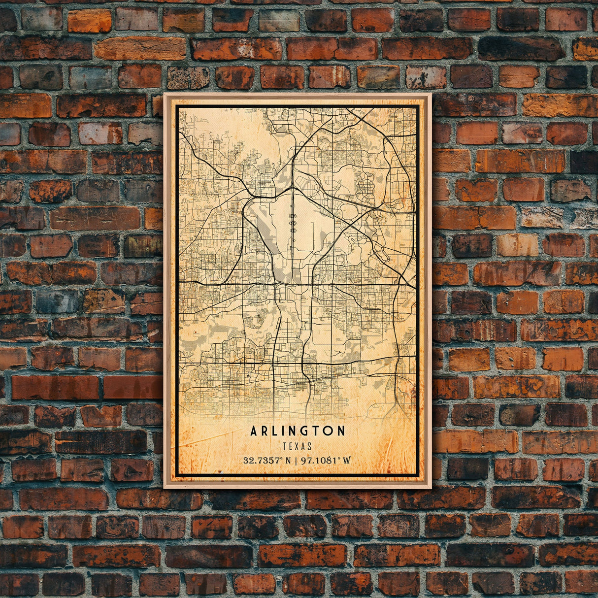 Arlington Texas map print poster or framed canvas, Arlington map print poster canvas, Texas city map print poster canvas, Vintage Travel Art