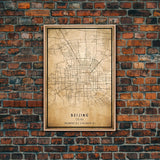 Beijing China map print poster or framed canvas, Beijing map print poster canvas, Beijing city map print poster canvas, Vintage Travel Art