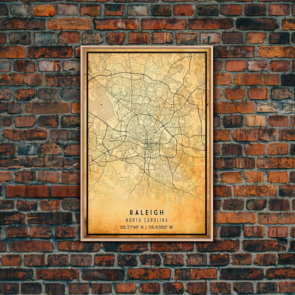 Raleigh North Carolina map print poster or framed canvas, Raleigh map print poster canvas, Raleigh city map Canvas print, Vintage Travel Art