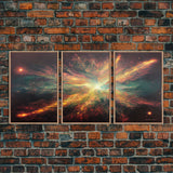 Galaxy Full of Stars, Pixel Space Art, Pixel Art, 3 piece wall art, 3 piece canvas, unique colorful living room wall art